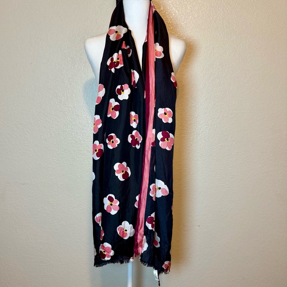 Kate Spade Cherry Blossom Silk Scarf Black & Pink - Picture 5 of 12